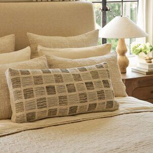 Lulu and Georgia Neutral Checkered Lumbar Pillow - Beige and Taupe